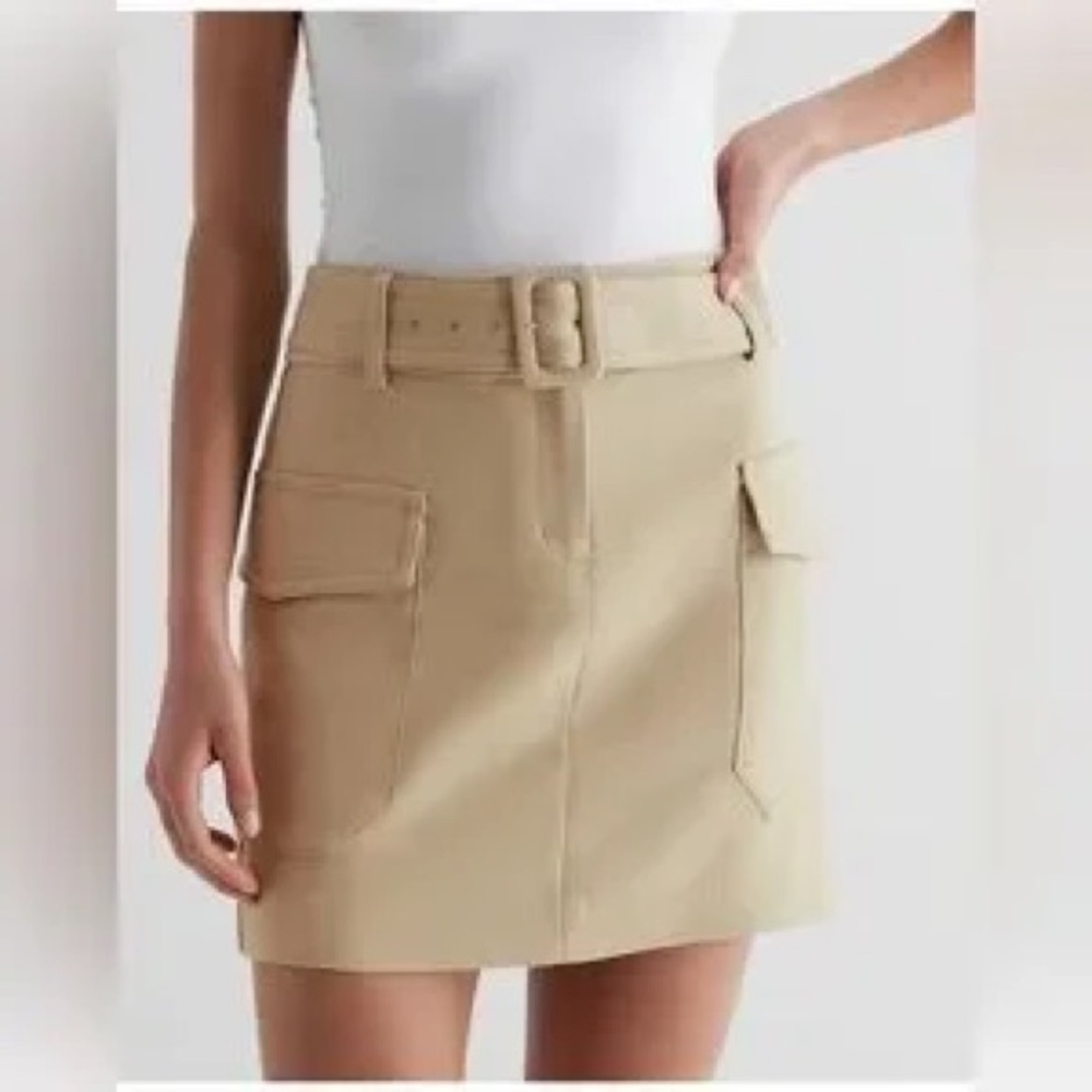 NWT Express High Waisted Belted Tan Cargo Mini Skirt Size 0